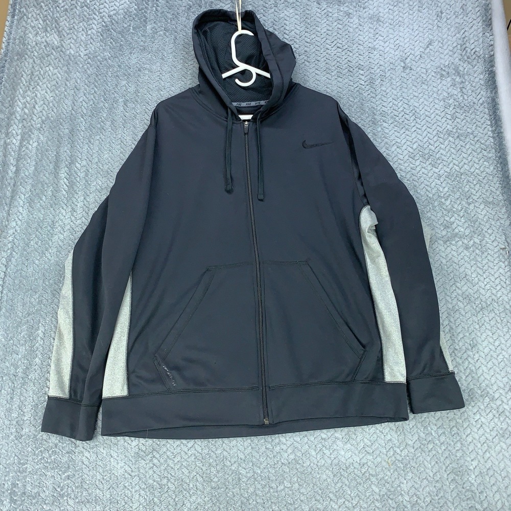 Nike Therma-Fit Hooded Jacket Men's Size XL Black Gray Hoodie Pockets Full Zip